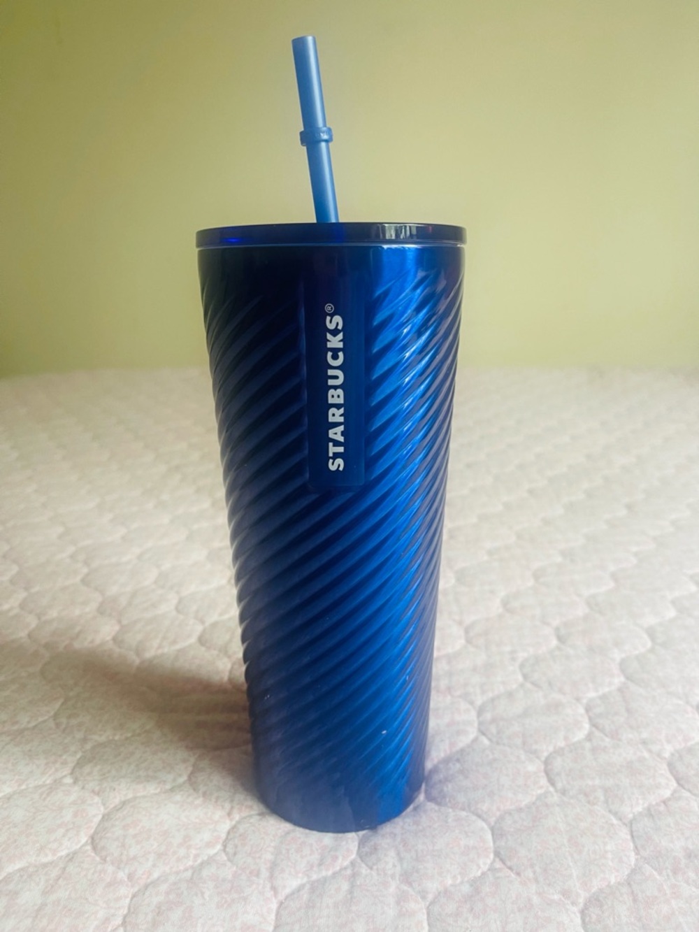 Starbucks Metallic Blue Spiral Travel Tumbler with Straw